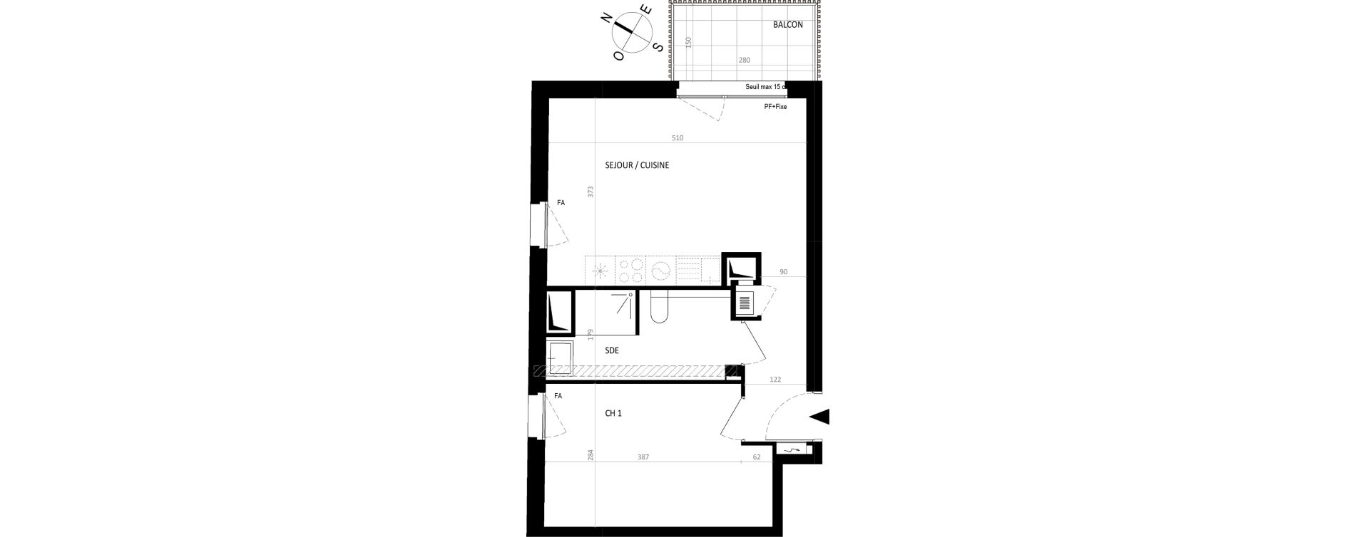 Appartement T2 de 40,19 m2 &agrave; Nantes Botti&egrave;re-ch&eacute;naie