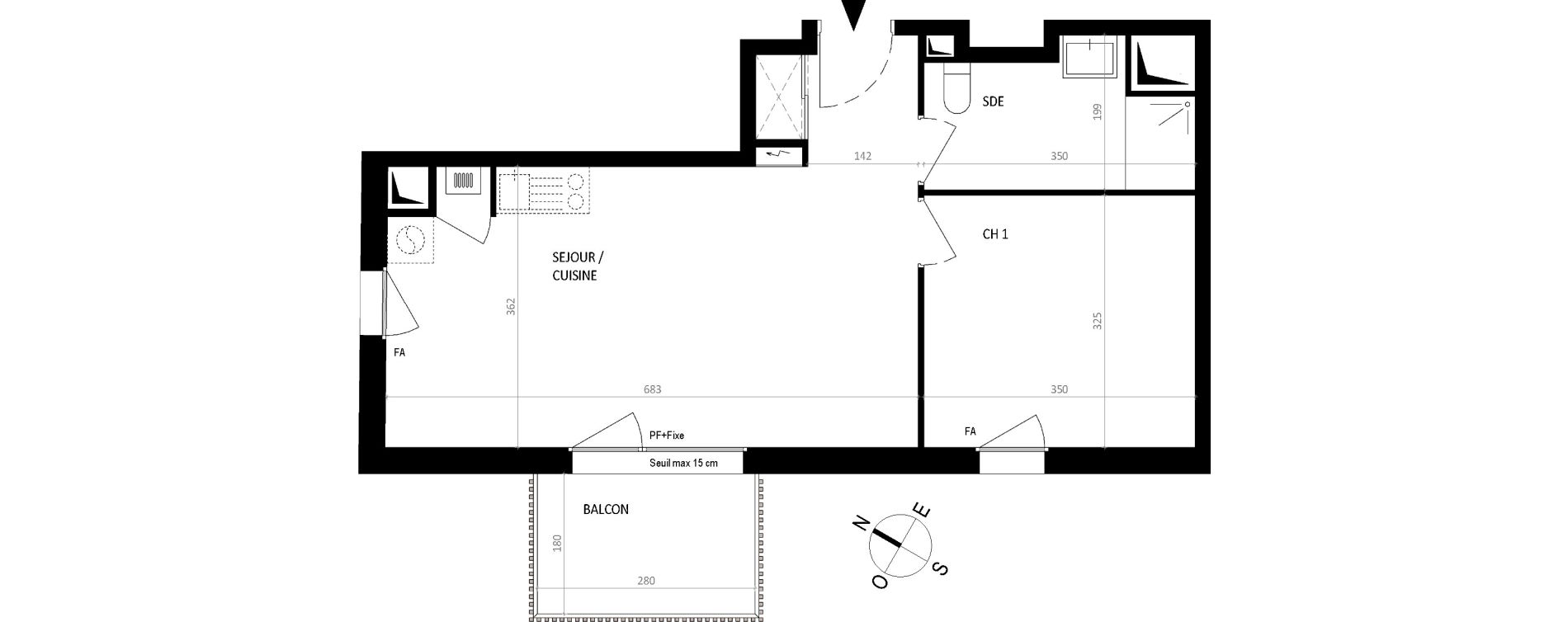 Appartement T2 de 44,01 m2 &agrave; Nantes Botti&egrave;re-ch&eacute;naie