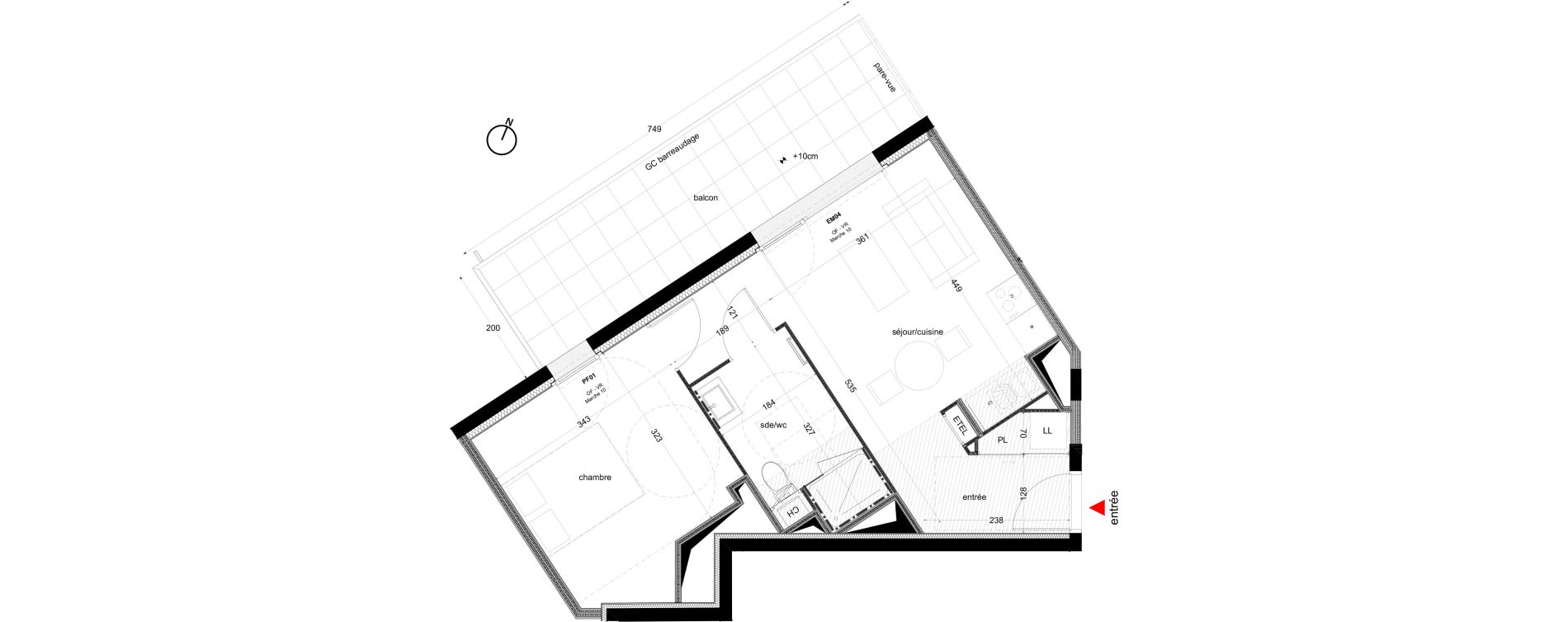 Appartement T2 de 39,10 m2 &agrave; Nantes La perverie