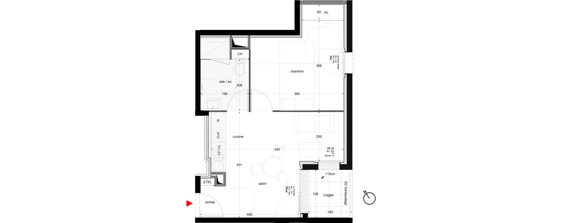 Appartement T2 de 38,40 m2 &agrave; Nantes La perverie