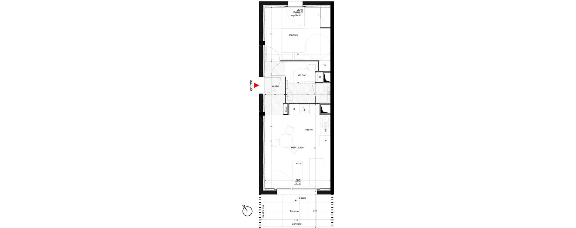 Appartement T2 de 41,40 m2 &agrave; Nantes La perverie