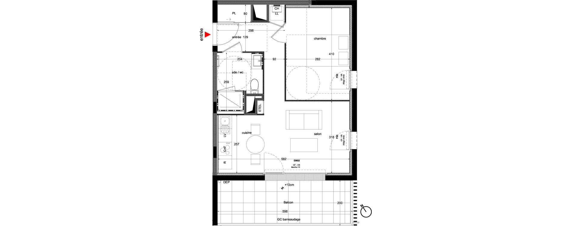 Appartement T2 de 41,10 m2 &agrave; Nantes La perverie