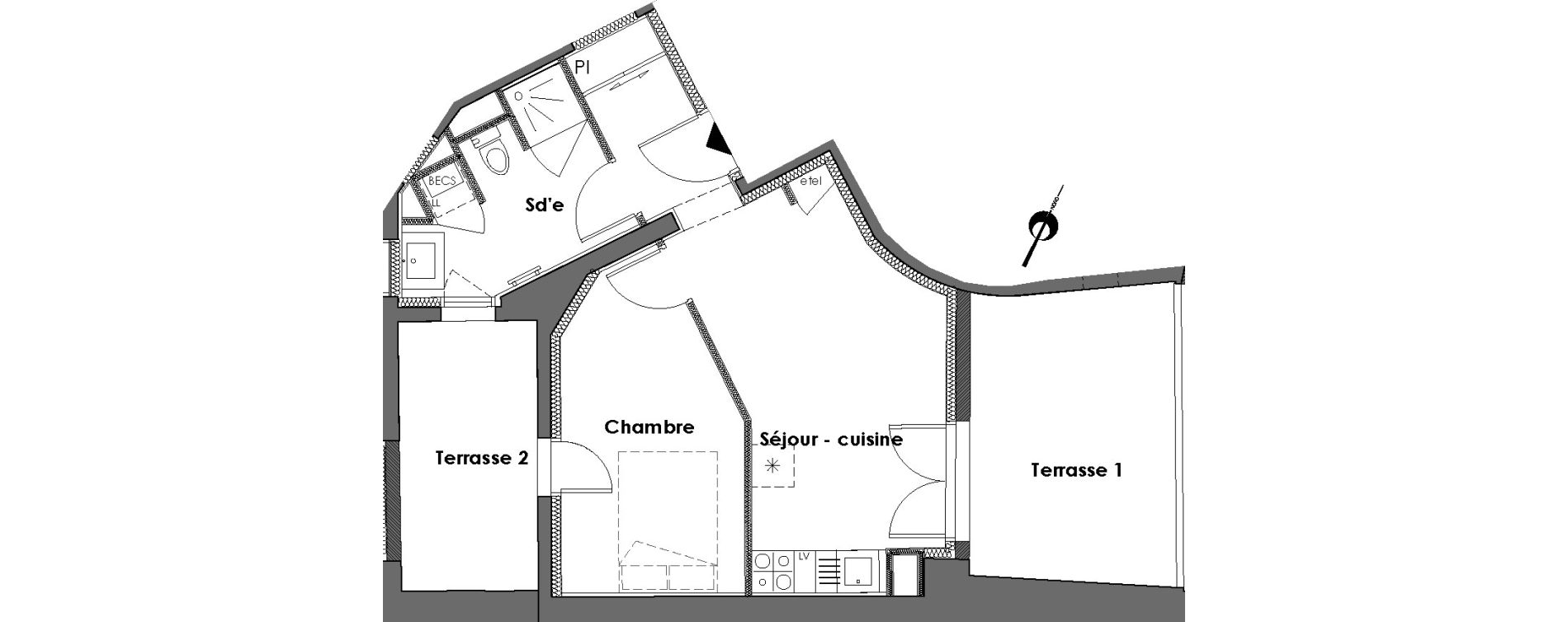 Appartement T2 de 36,39 m2 &agrave; Nantes Dobree
