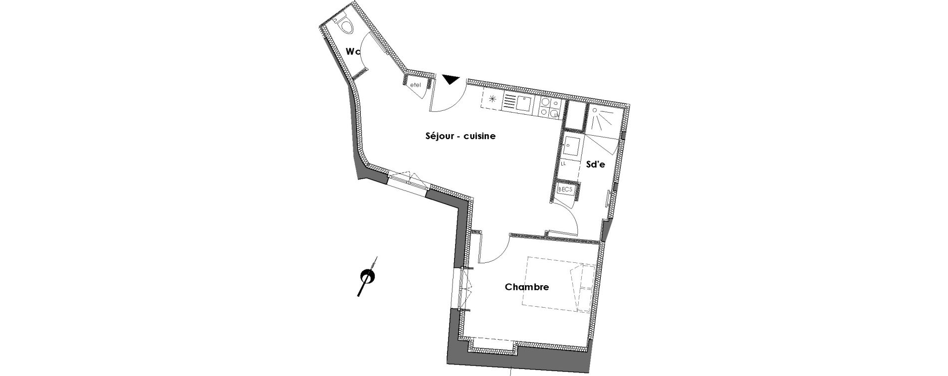 Appartement T2 de 38,31 m2 &agrave; Nantes Dobree