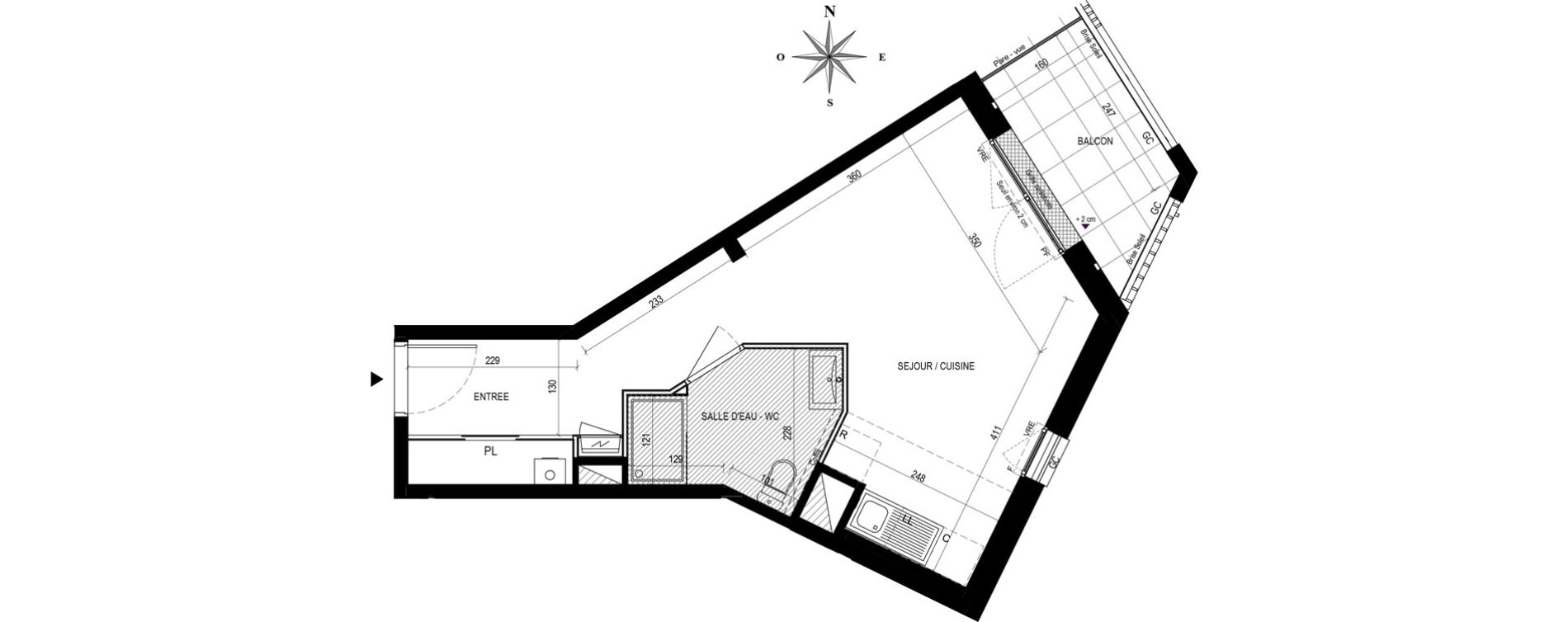 Appartement T1 de 30,20 m2 &agrave; Nantes Proce