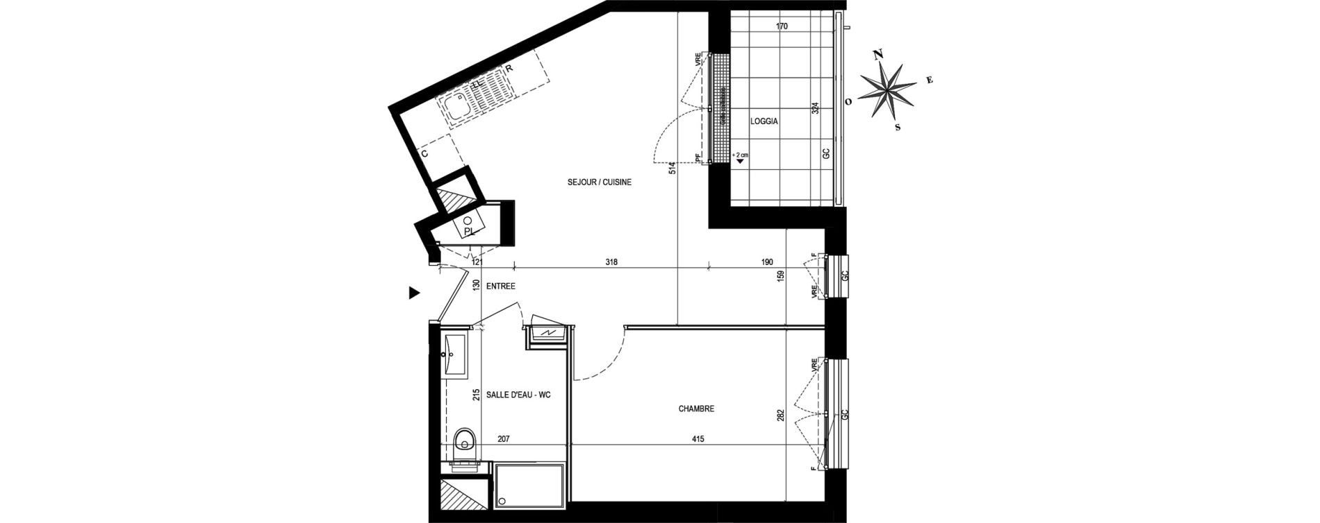 Appartement T2 de 40,70 m2 &agrave; Nantes Proce