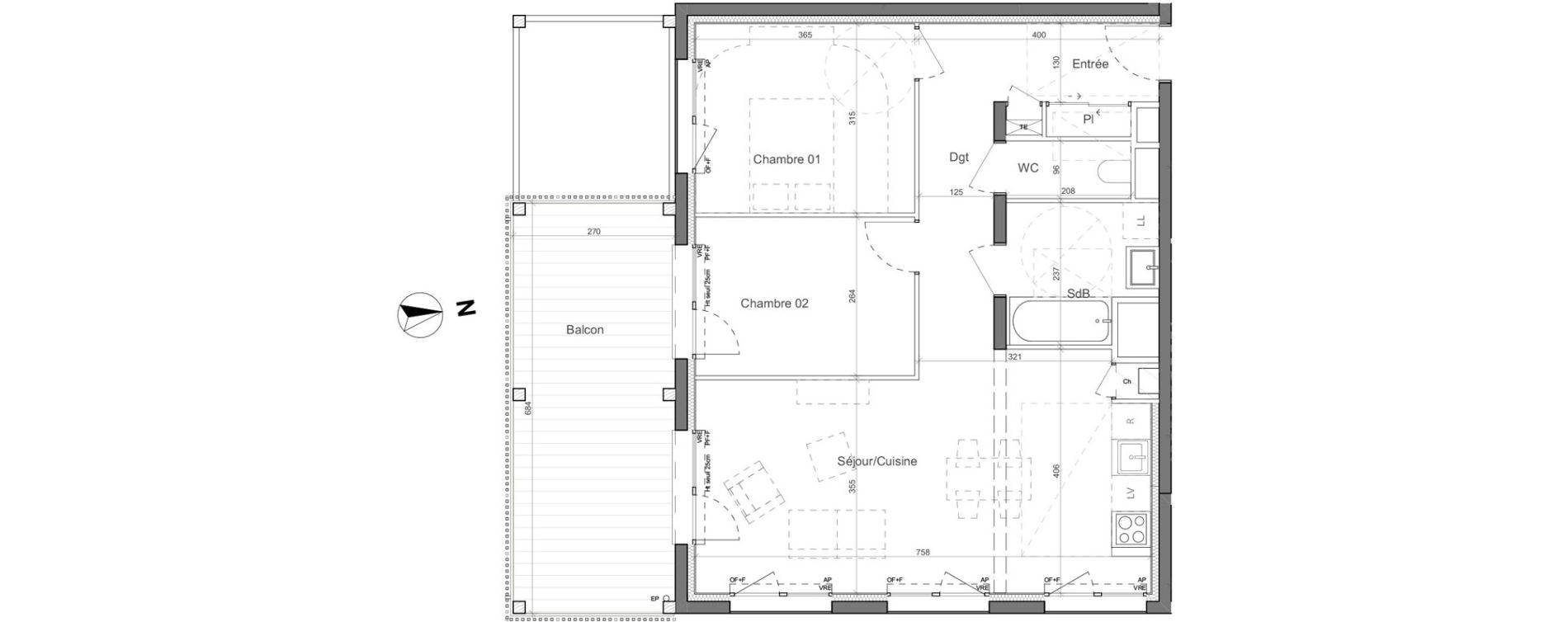 Appartement T3 de 68,00 m2 &agrave; Nantes Santos - dumont