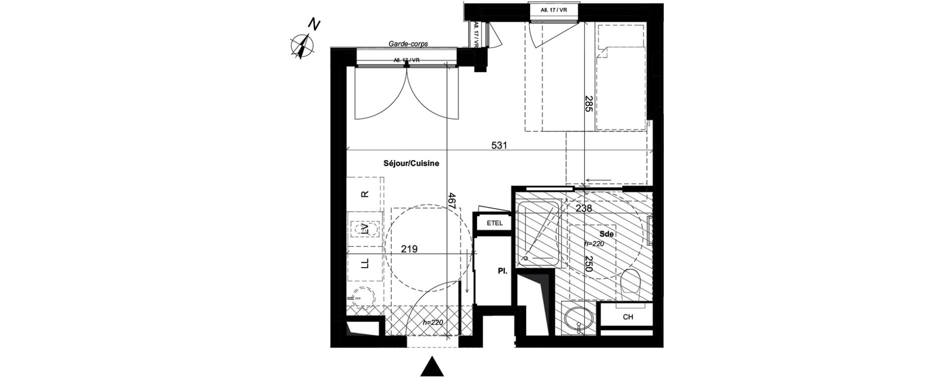 Appartement T1 de 24,10 m2 &agrave; Nantes Cite des congres