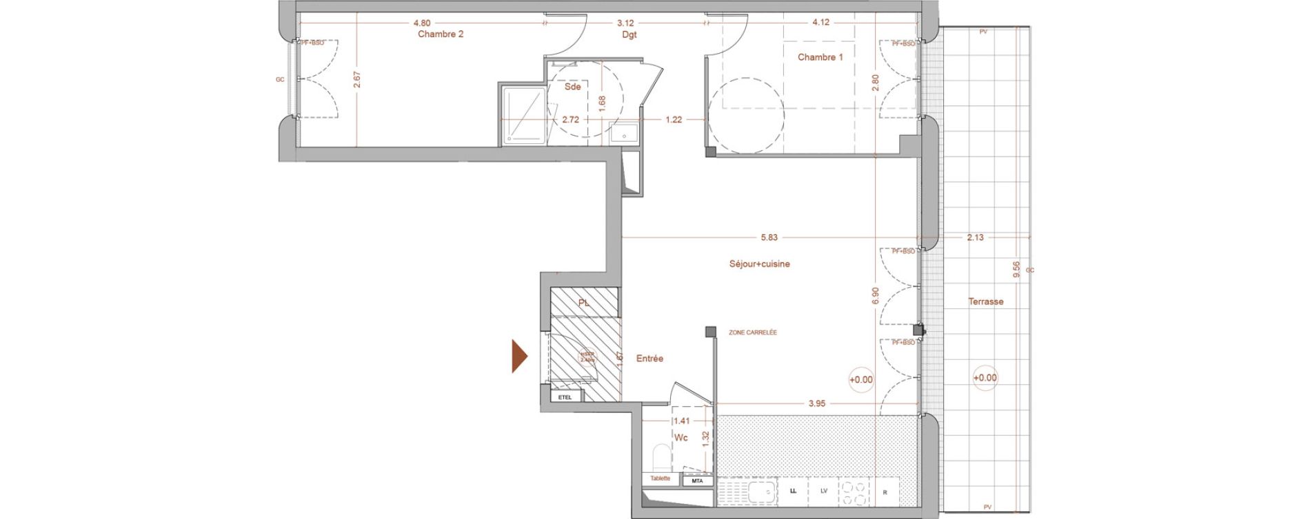 Appartement T3 de 73,00 m2 &agrave; Nantes Mellinet