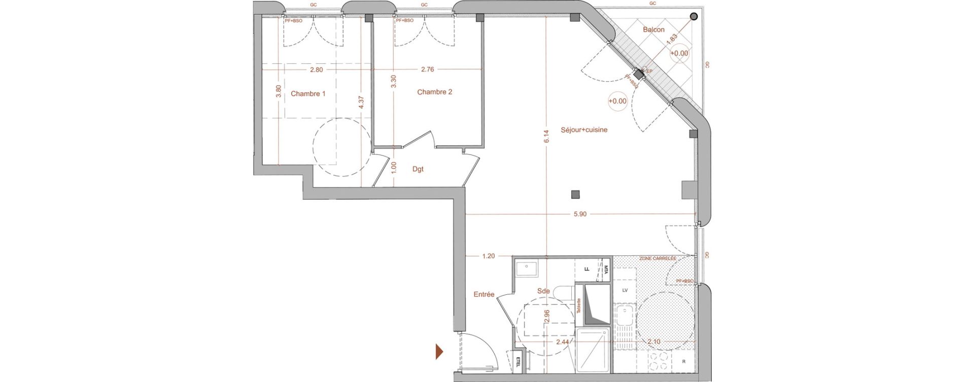 Appartement T3 de 68,70 m2 &agrave; Nantes Mellinet