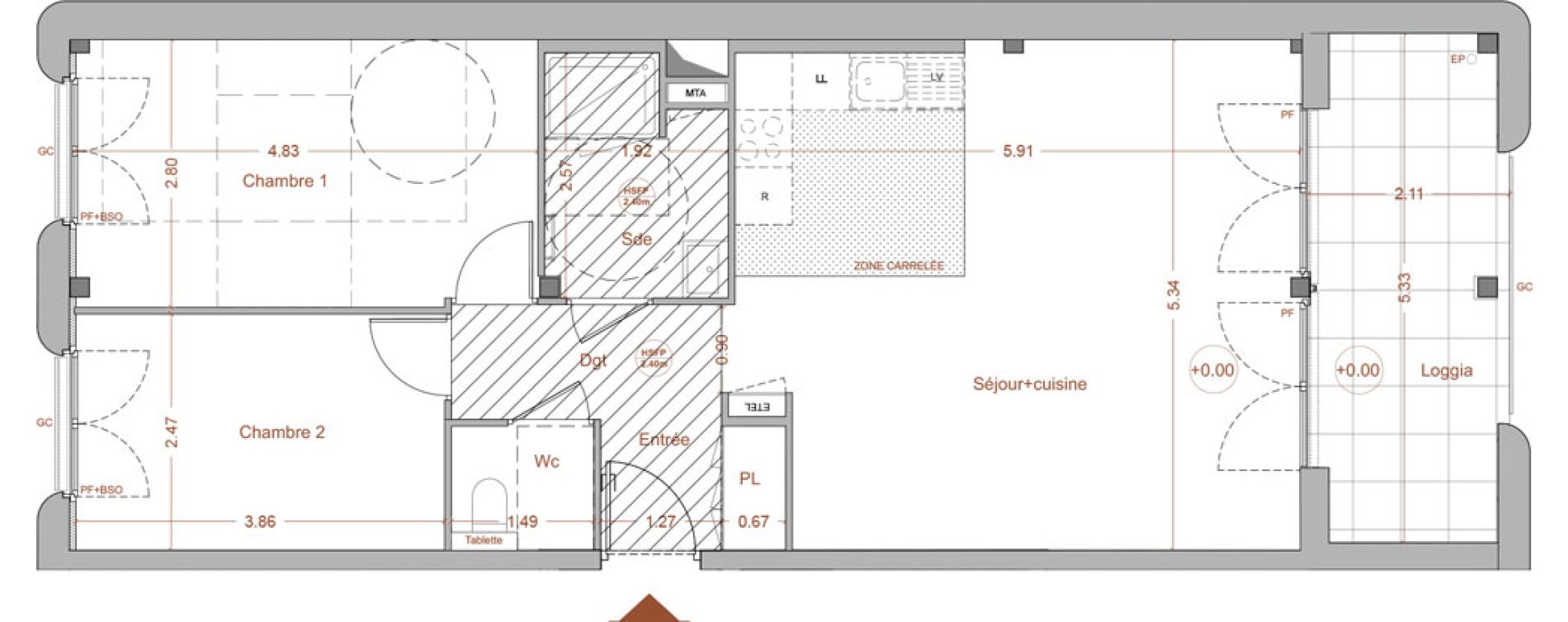 Appartement T3 de 65,50 m2 &agrave; Nantes Mellinet