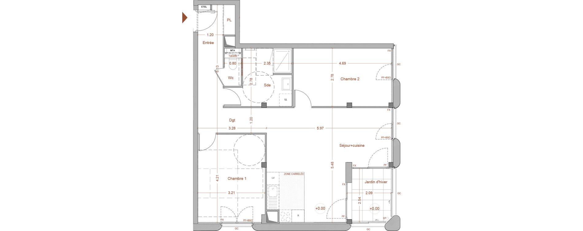 Appartement T3 de 71,60 m2 &agrave; Nantes Mellinet