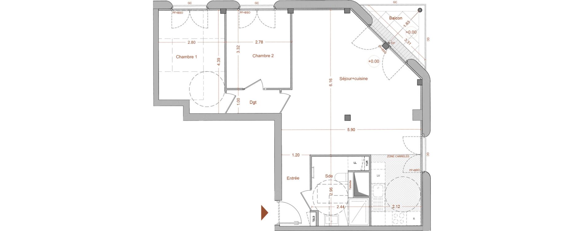 Appartement T3 de 68,80 m2 &agrave; Nantes Mellinet