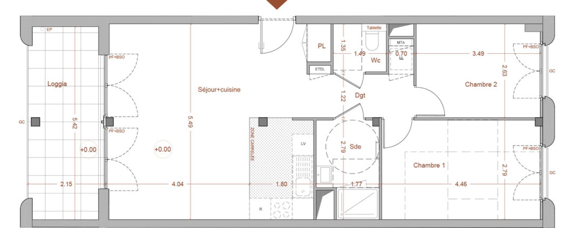 Appartement T3 de 63,70 m2 &agrave; Nantes Mellinet