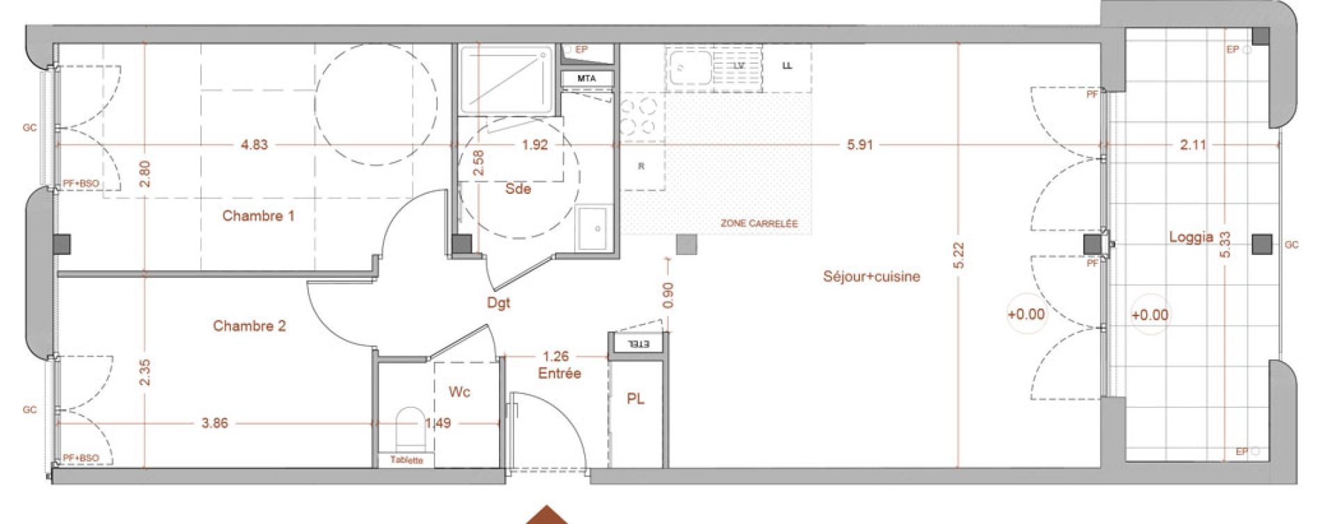 Appartement T3 de 64,60 m2 &agrave; Nantes Mellinet