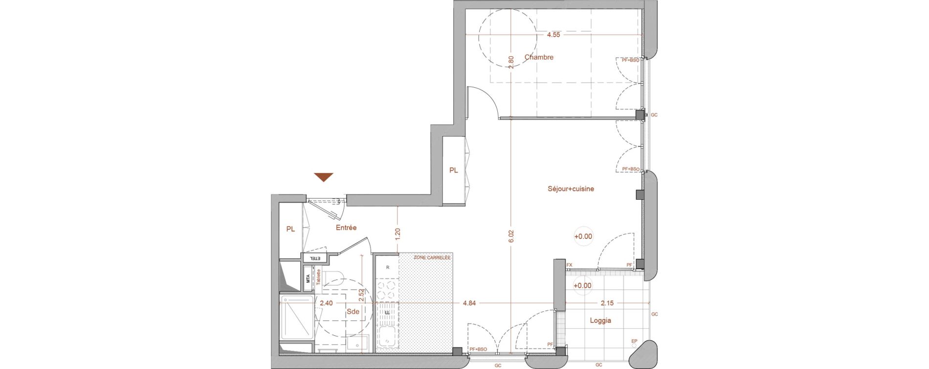 Appartement T2 de 52,50 m2 &agrave; Nantes Mellinet