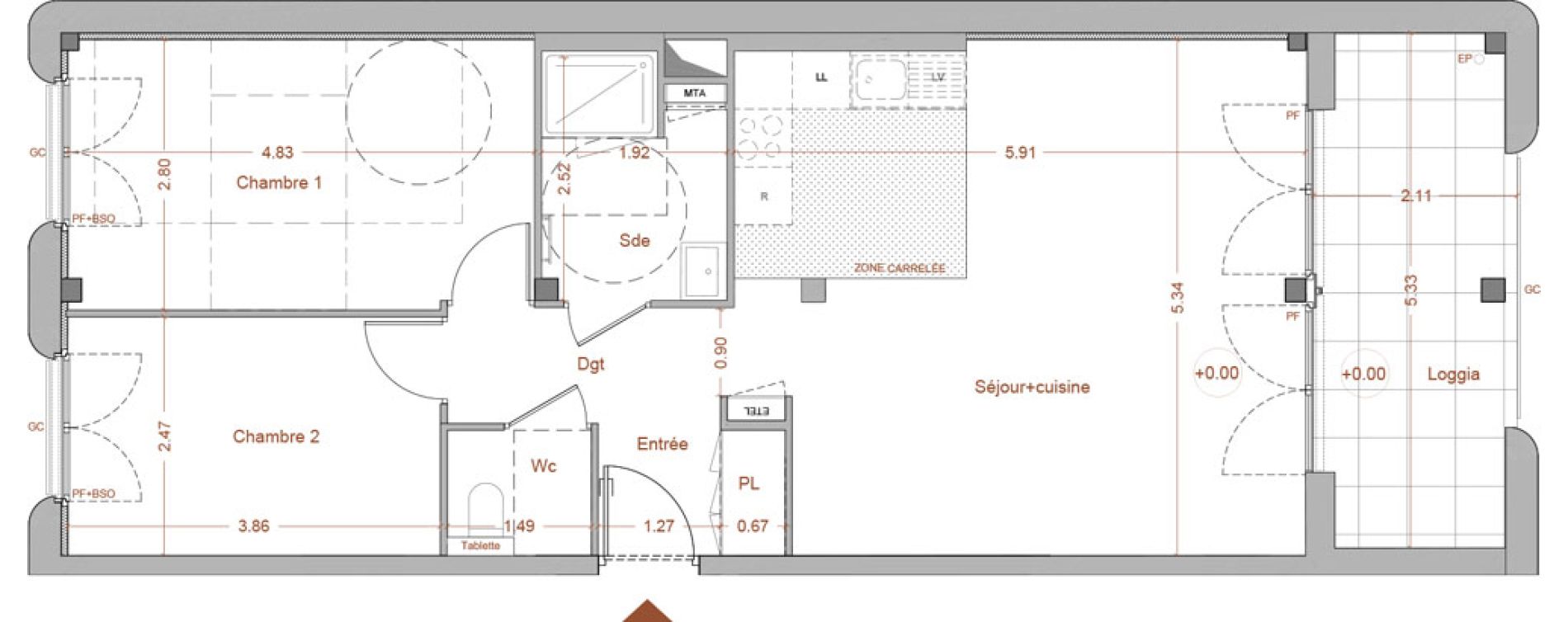 Appartement T3 de 65,70 m2 &agrave; Nantes Mellinet