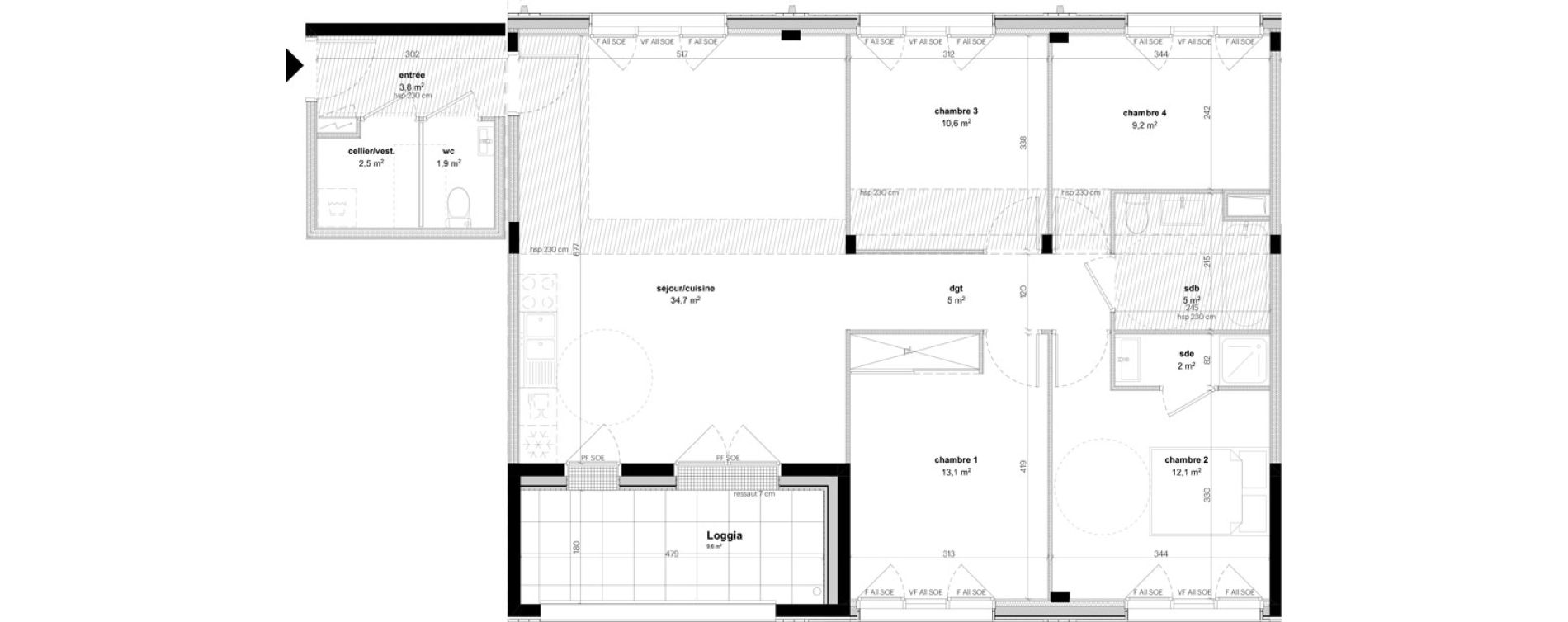 Appartement T5 de 99,90 m2 &agrave; Nantes Grand bellevue