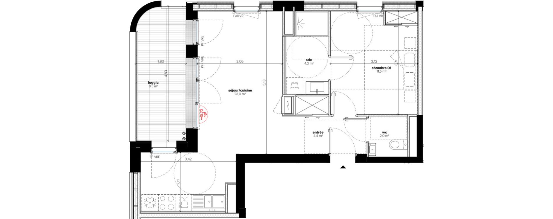 Appartement T2 de 45,20 m2 &agrave; Nantes Grand bellevue