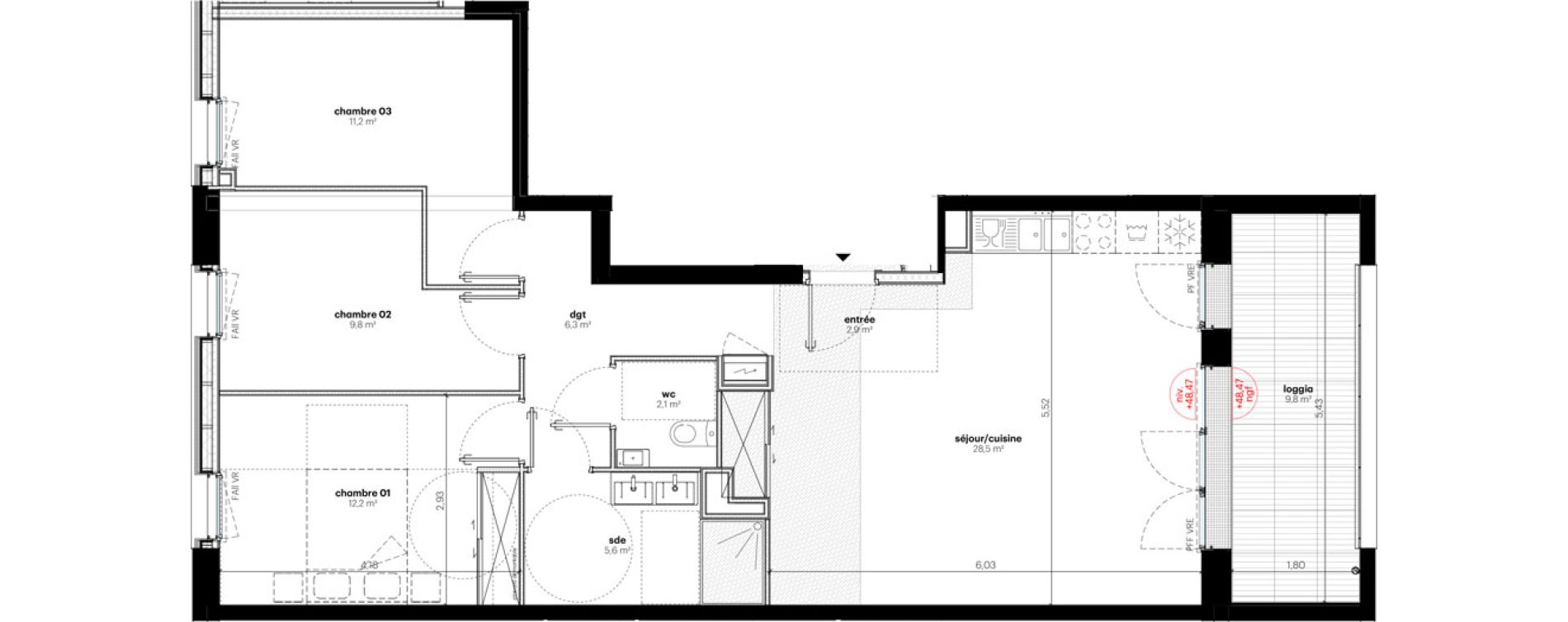 Appartement T4 de 78,60 m2 &agrave; Nantes Grand bellevue