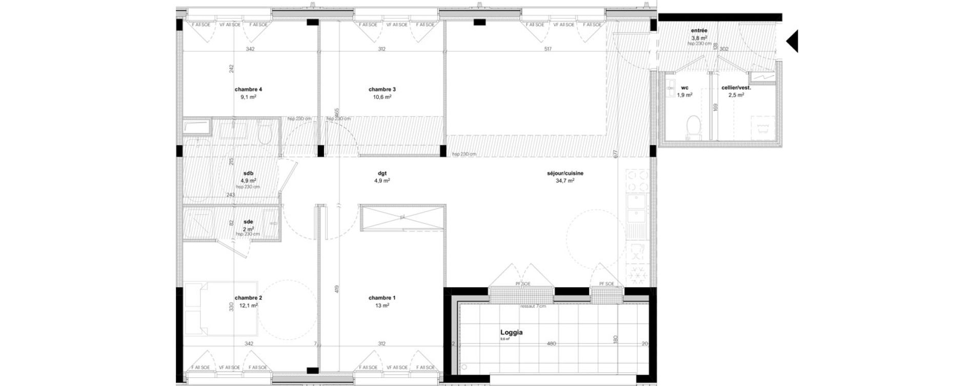 Appartement T5 de 99,50 m2 &agrave; Nantes Grand bellevue