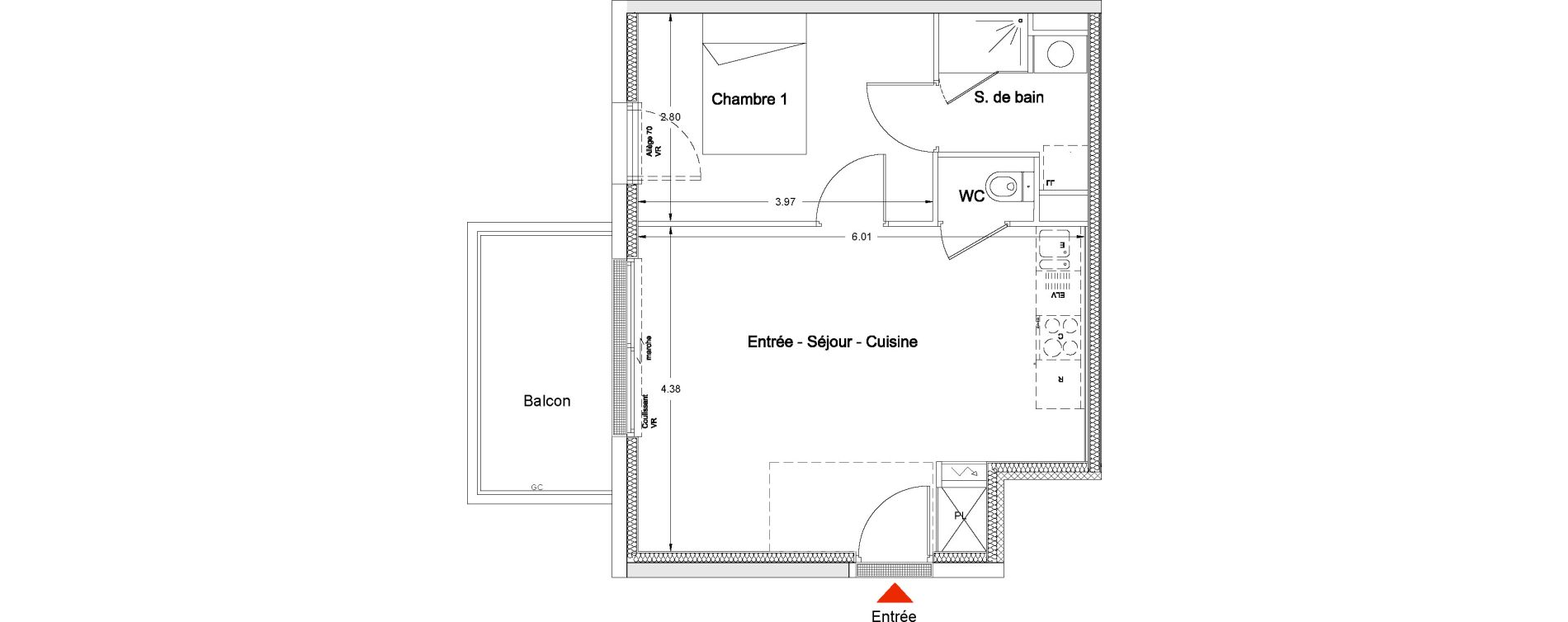 Appartement T2 de 40,50 m2 &agrave; Nantes La chantrerie