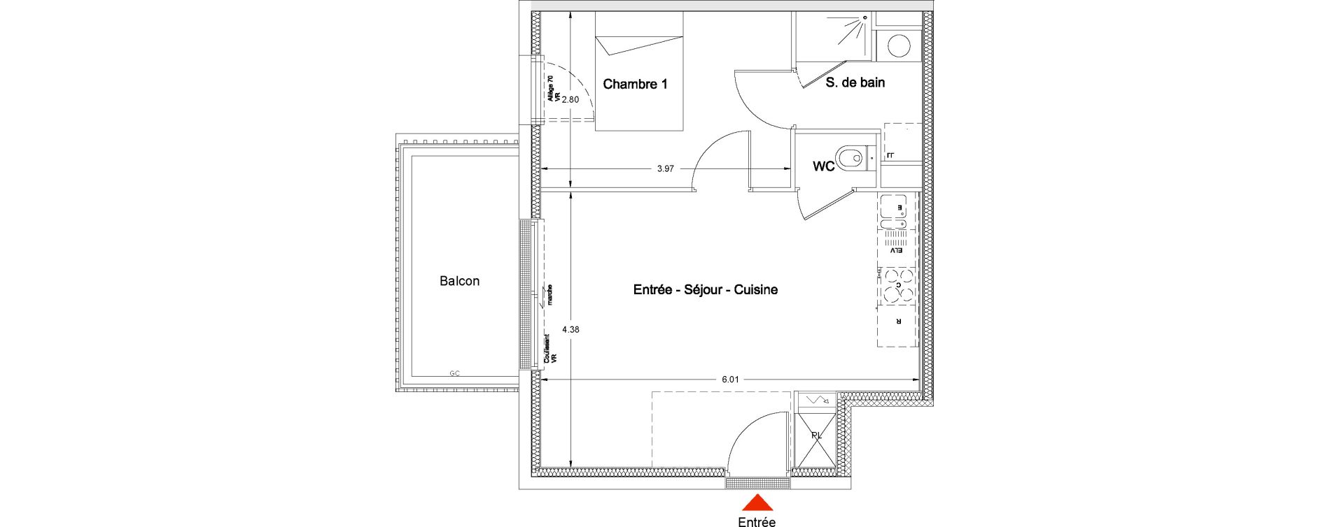 Appartement T2 de 40,50 m2 &agrave; Nantes La chantrerie