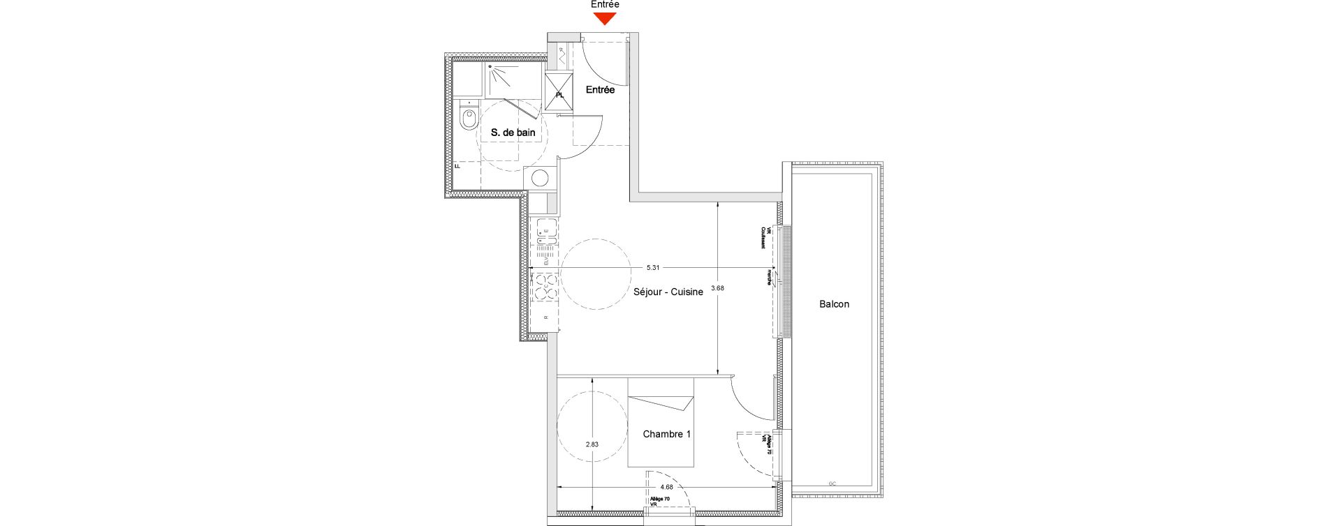 Appartement T2 de 42,20 m2 &agrave; Nantes La chantrerie