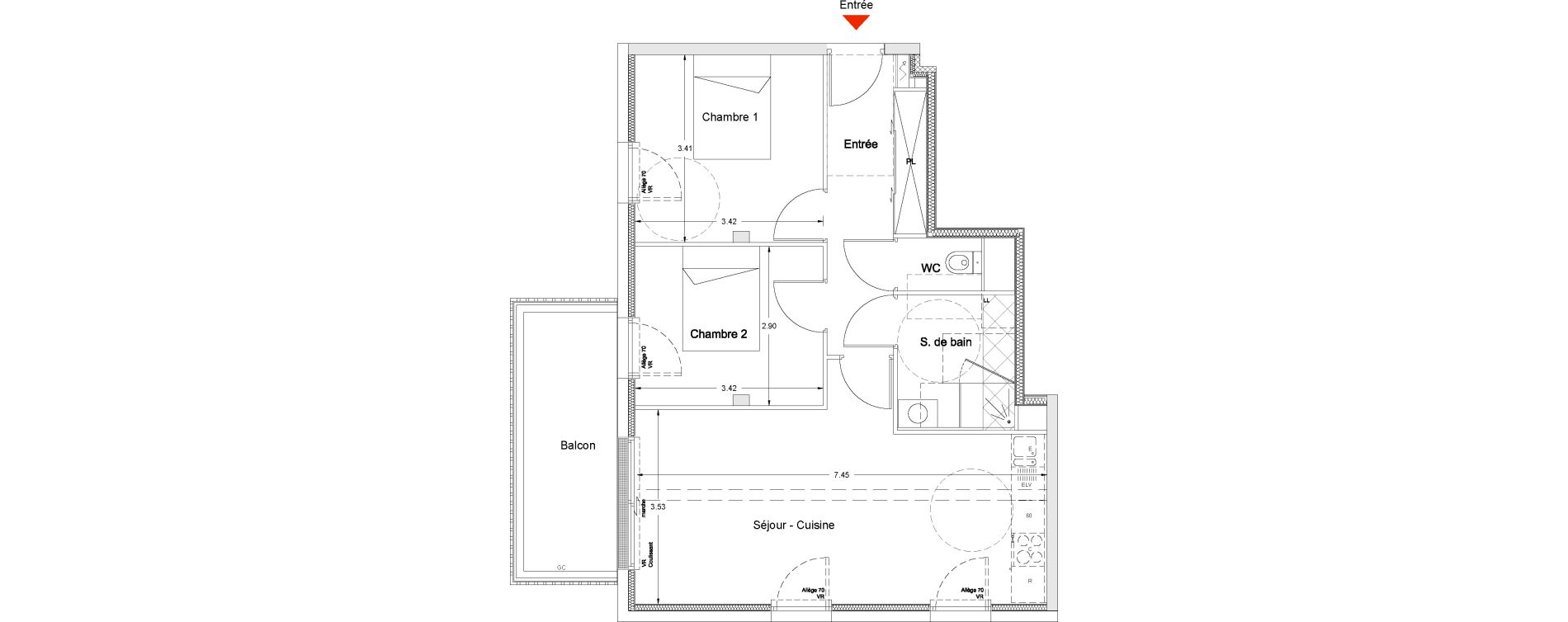 Appartement T3 de 62,50 m2 &agrave; Nantes La chantrerie
