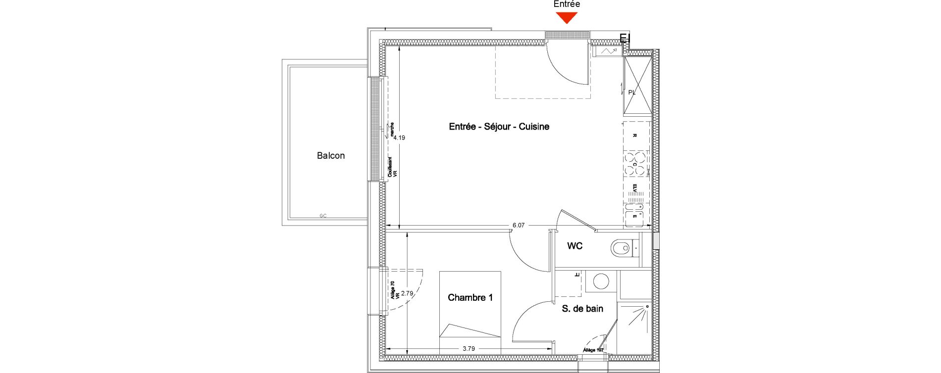 Appartement T2 de 40,80 m2 &agrave; Nantes La chantrerie