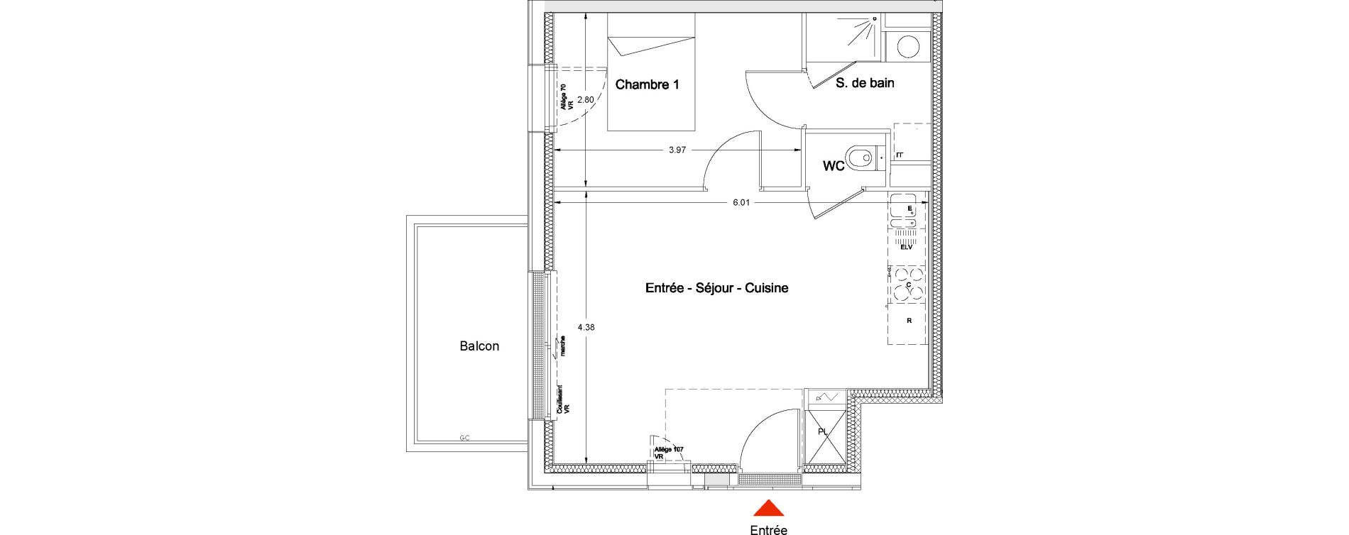 Appartement T2 de 40,50 m2 &agrave; Nantes La chantrerie