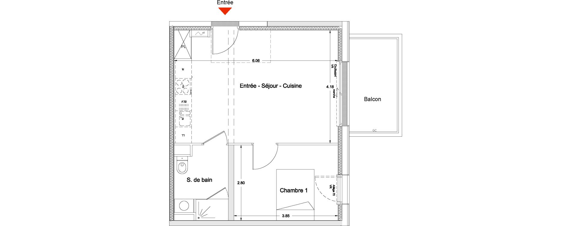 Appartement T2 de 41,00 m2 &agrave; Nantes La chantrerie