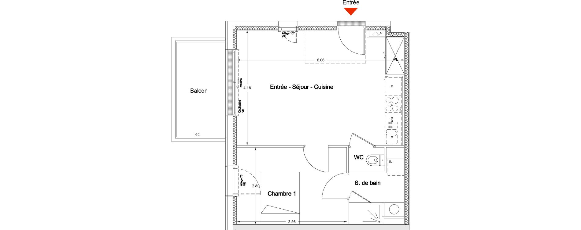 Appartement T2 de 40,80 m2 &agrave; Nantes La chantrerie