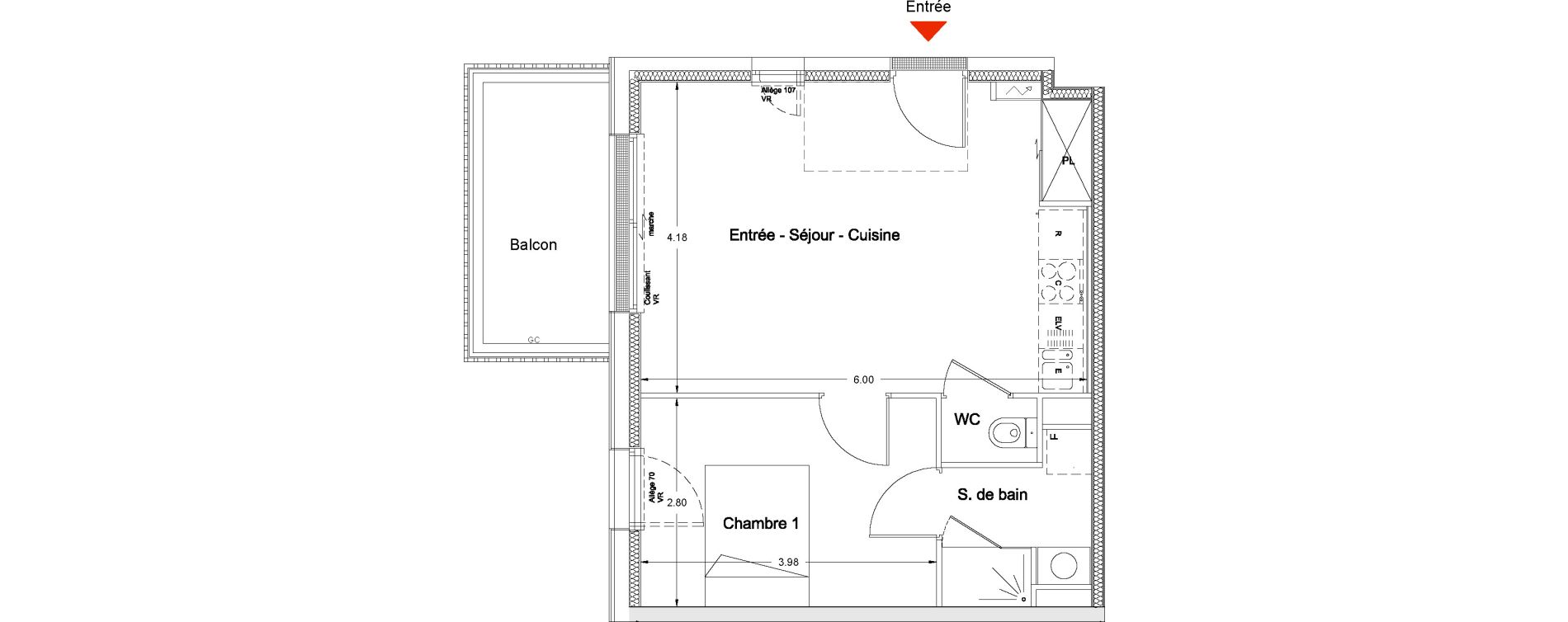 Appartement T2 de 40,80 m2 &agrave; Nantes La chantrerie