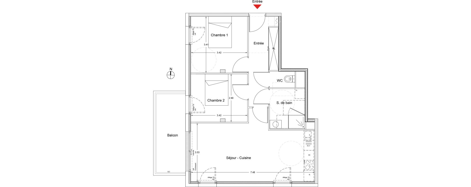 Appartement T3 de 62,50 m2 &agrave; Nantes La chantrerie