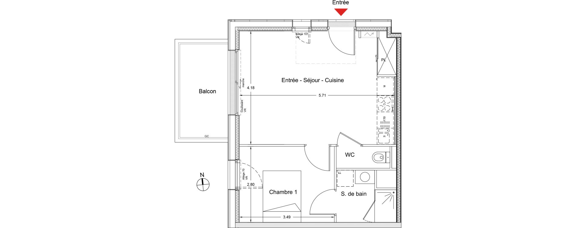 Appartement T2 de 38,70 m2 &agrave; Nantes La chantrerie