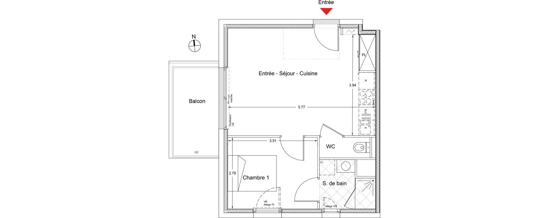 Appartement T2 de 38,80 m2 &agrave; Nantes La chantrerie