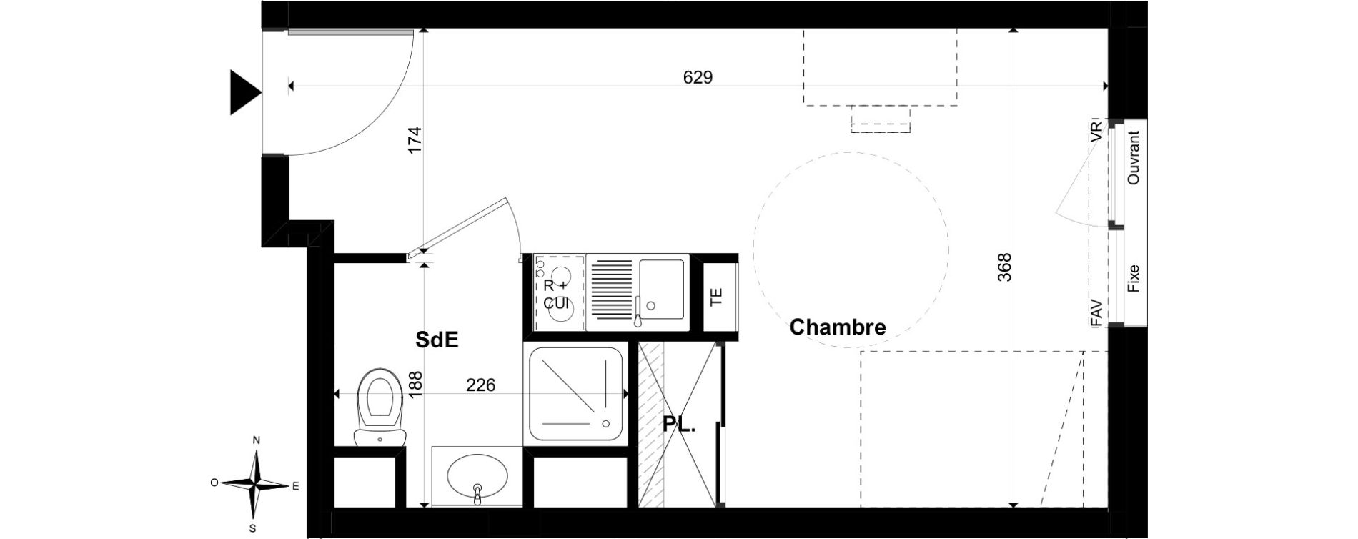 Appartement T1 de 21,37 m2 &agrave; Nantes La chantrerie