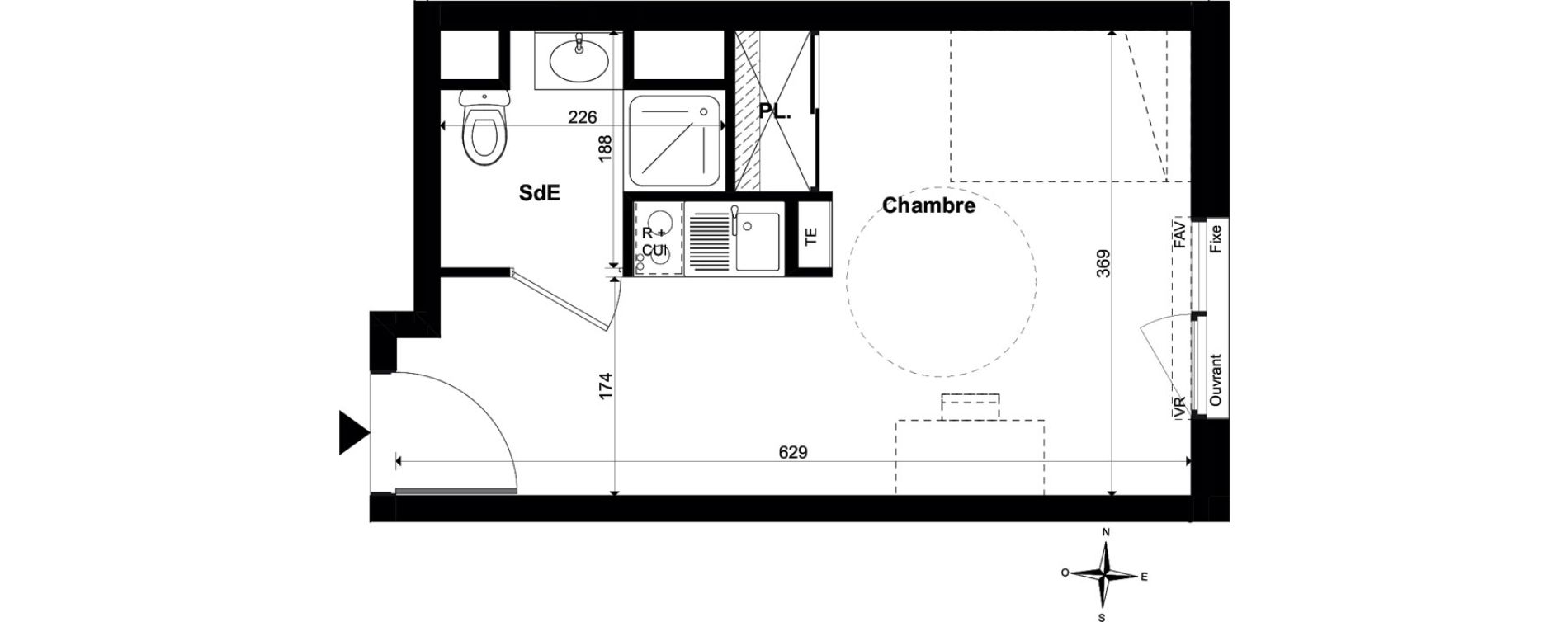 Appartement T1 de 21,29 m2 &agrave; Nantes La chantrerie