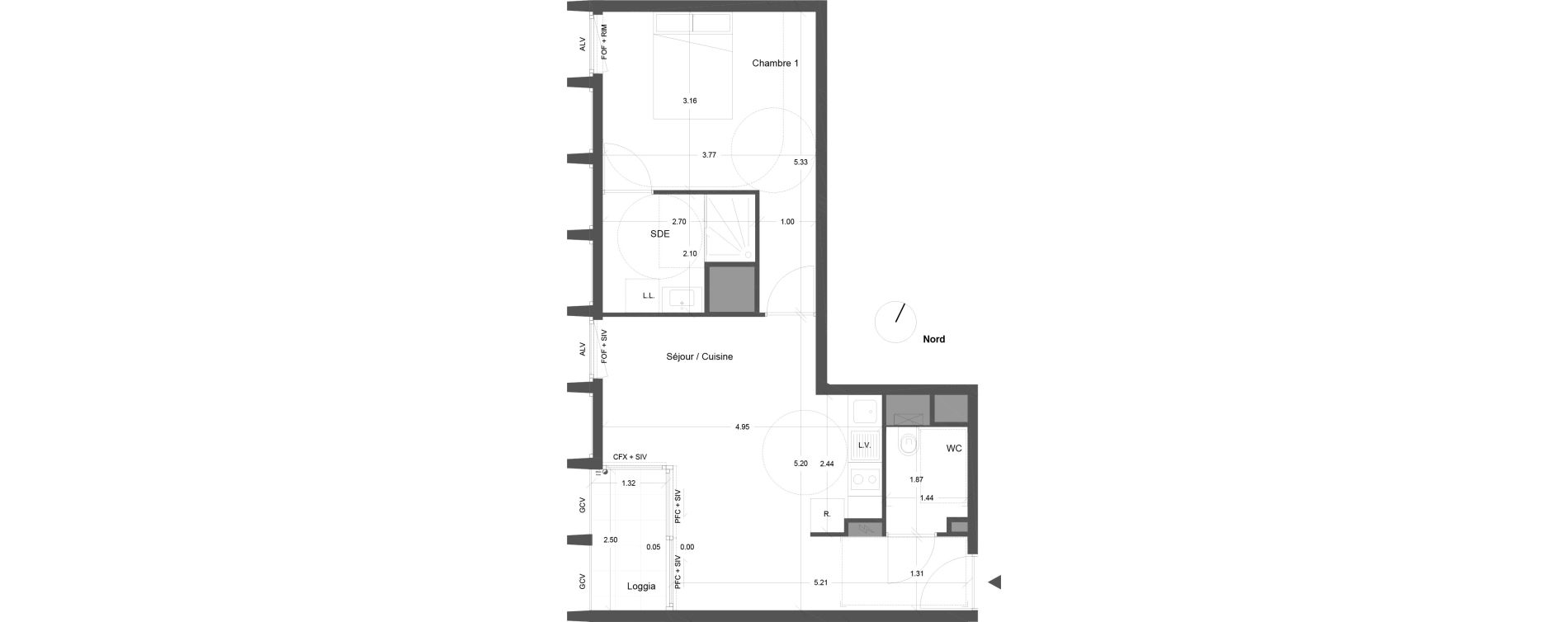 Appartement T2 de 44,21 m2 &agrave; Nantes Beaulieu