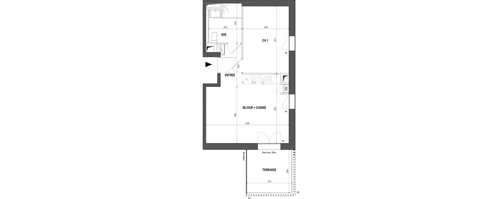 Appartement T2 de 38,62 m2 &agrave; Nantes Botti&egrave;re-ch&eacute;naie