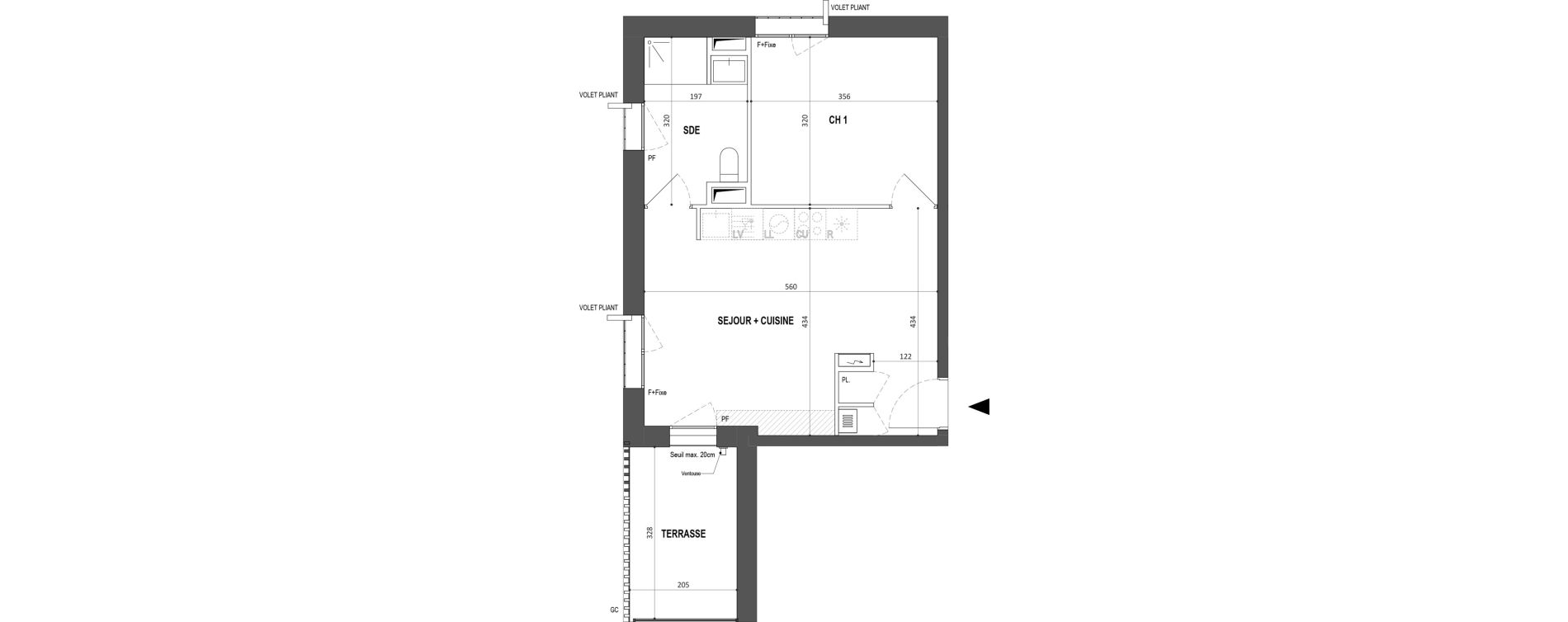 Appartement T2 de 40,20 m2 &agrave; Nantes Botti&egrave;re-ch&eacute;naie