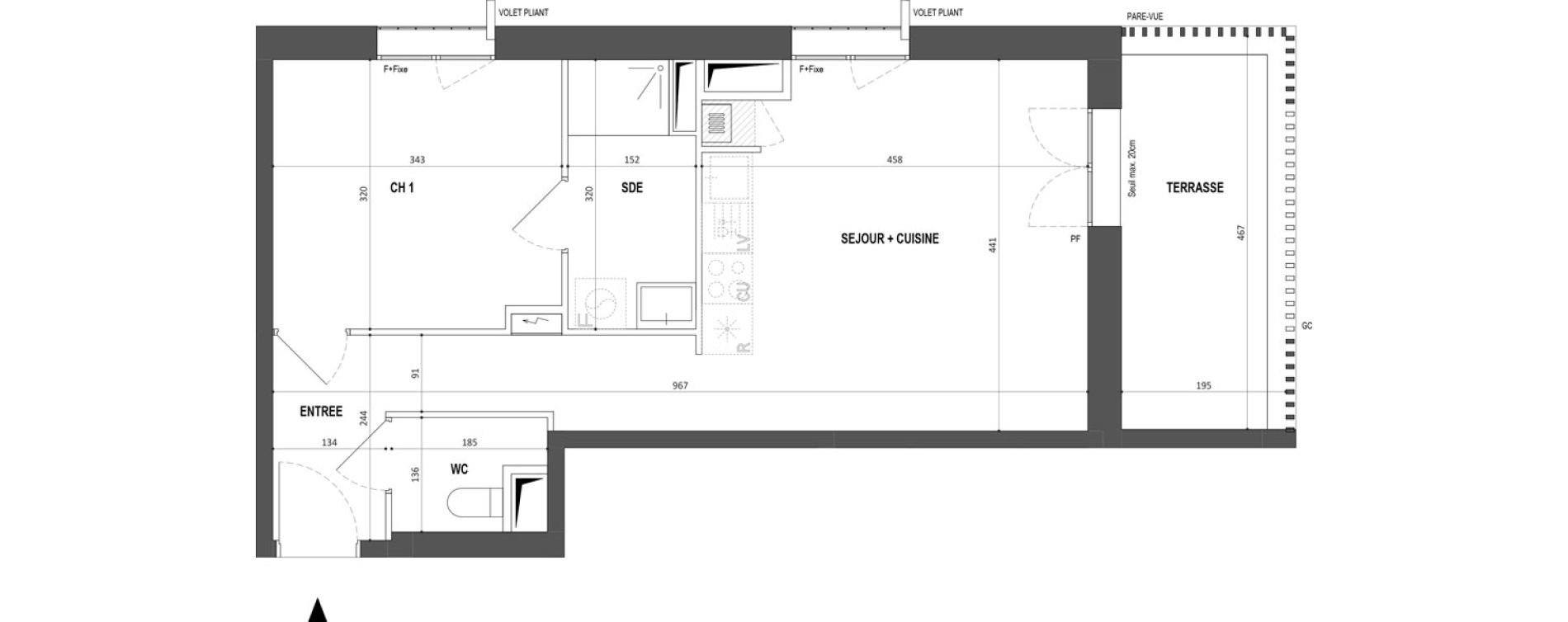 Appartement T2 de 43,80 m2 &agrave; Nantes Botti&egrave;re-ch&eacute;naie