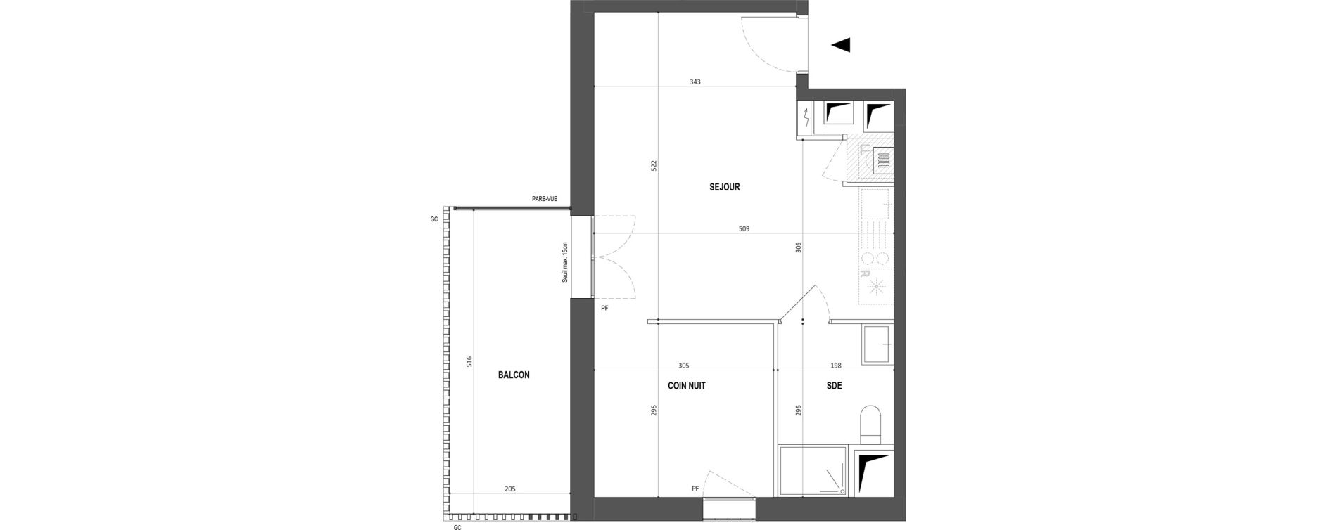 Appartement T1 de 36,46 m2 &agrave; Nantes Botti&egrave;re-ch&eacute;naie