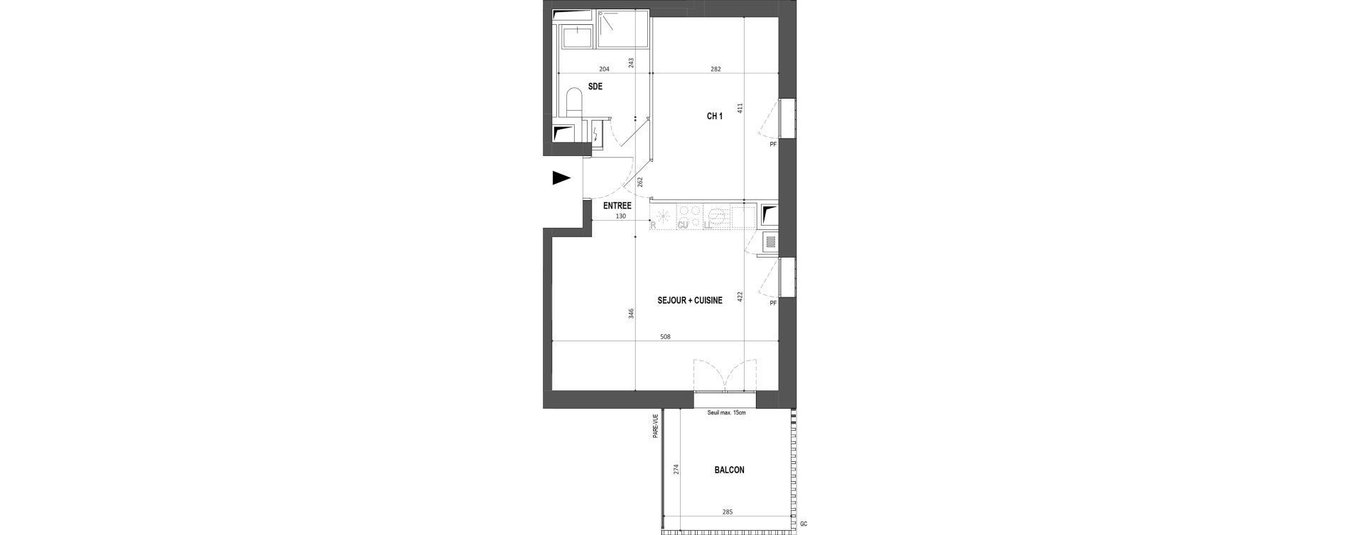 Appartement T2 de 38,65 m2 &agrave; Nantes Botti&egrave;re-ch&eacute;naie