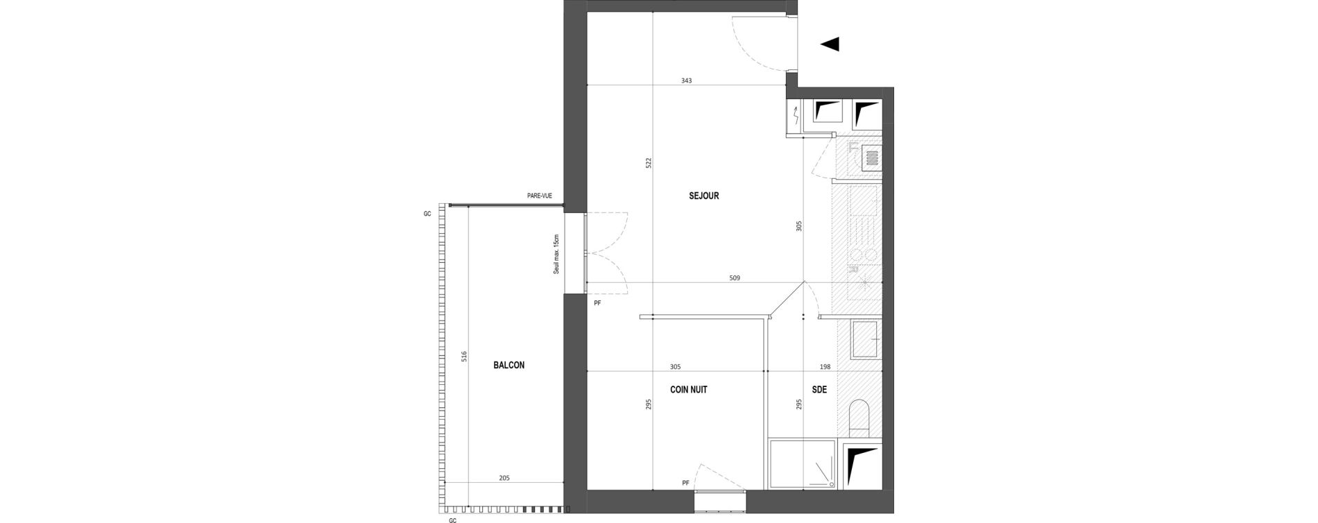Appartement T1 de 36,46 m2 &agrave; Nantes Botti&egrave;re-ch&eacute;naie