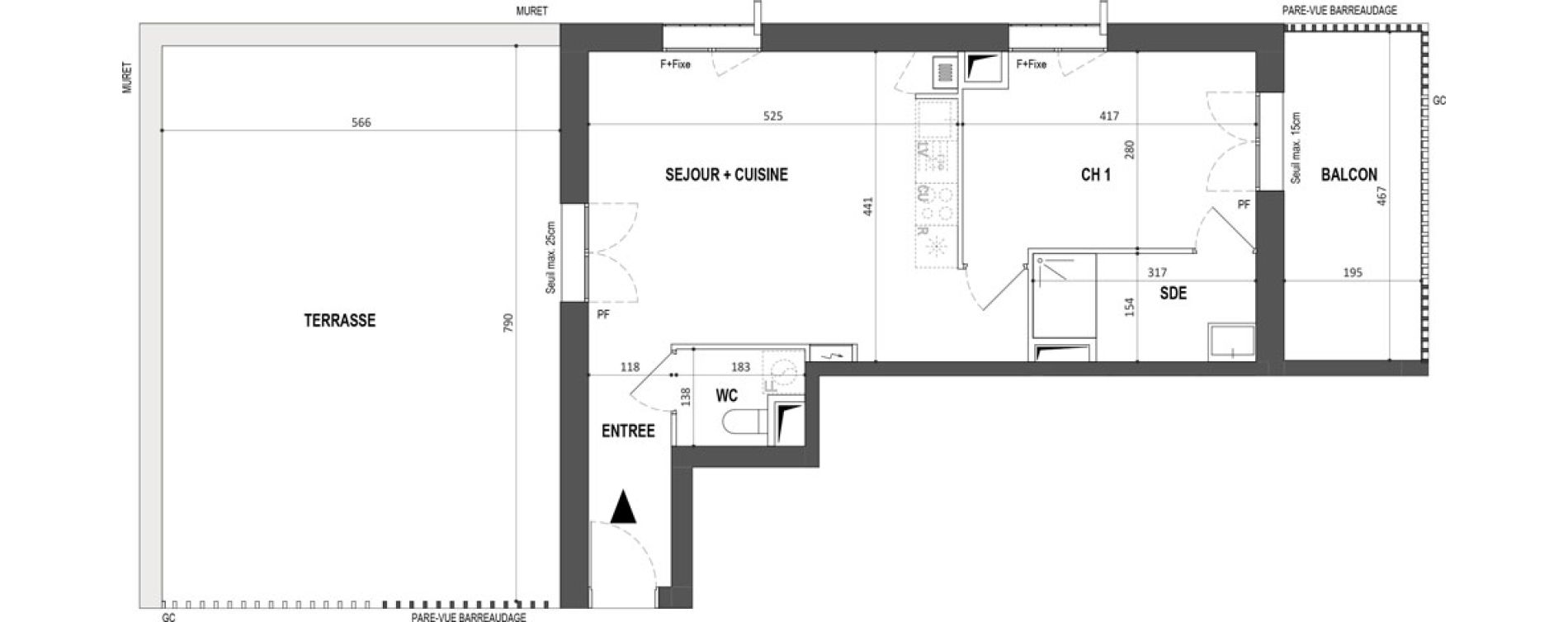 Appartement T2 de 45,45 m2 &agrave; Nantes Botti&egrave;re-ch&eacute;naie