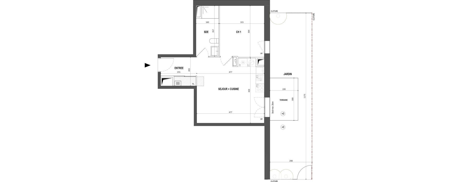Appartement T2 de 42,68 m2 &agrave; Nantes Botti&egrave;re-ch&eacute;naie
