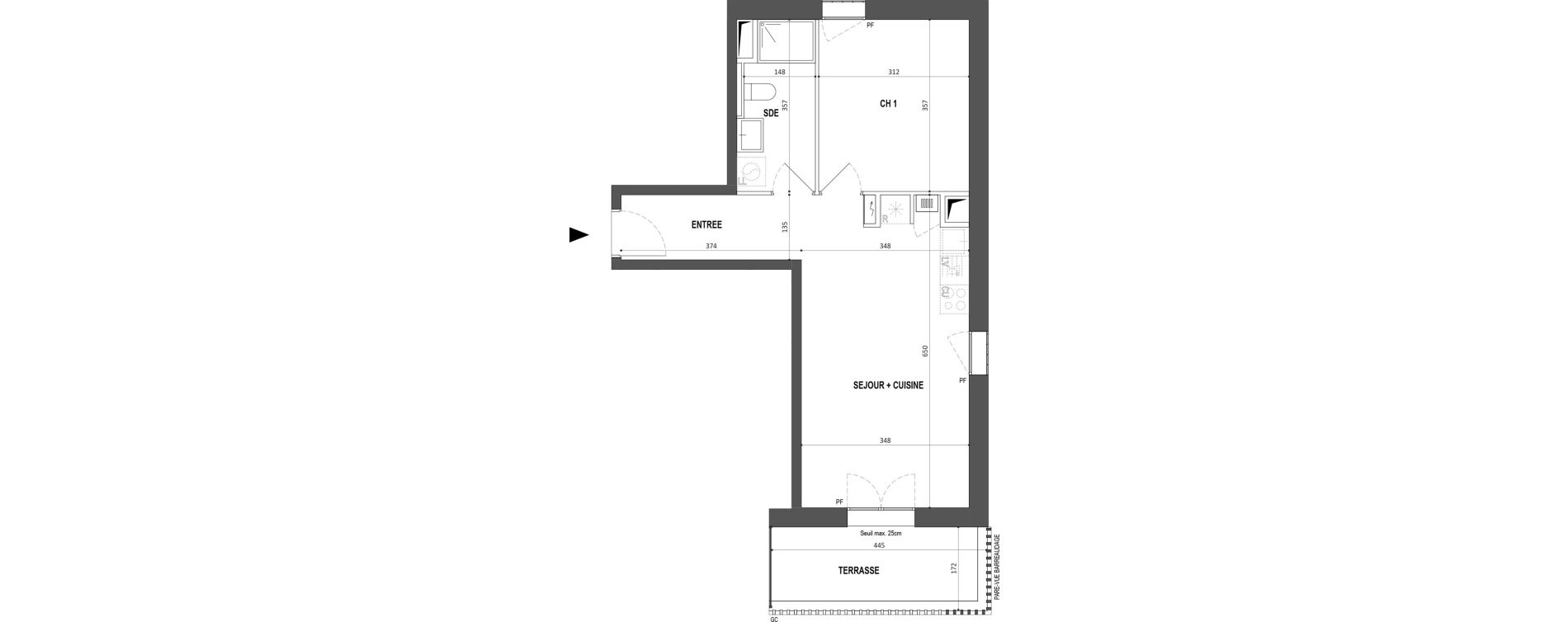 Appartement T2 de 43,06 m2 &agrave; Nantes Botti&egrave;re-ch&eacute;naie