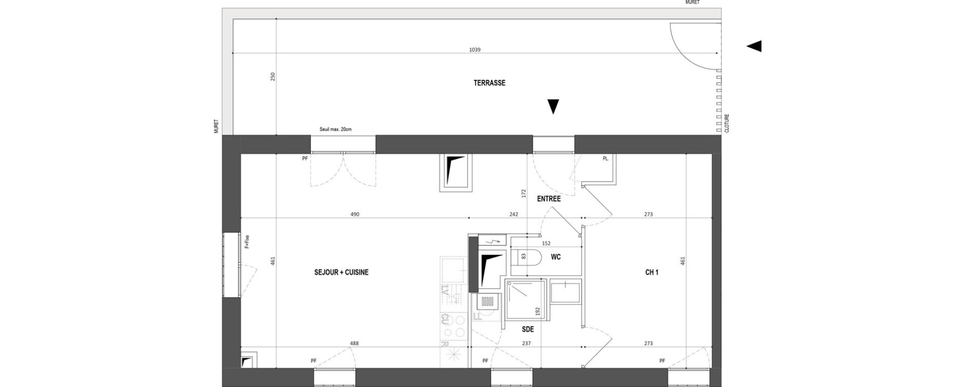 Appartement T2 de 43,51 m2 &agrave; Nantes Botti&egrave;re-ch&eacute;naie